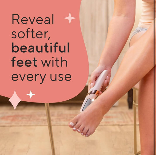 Rechargeable Electronic Pedicure Tool – Dual Speed Callus Remover with 2 Roller Heads & USB Charger (Pink & Rose Gold)