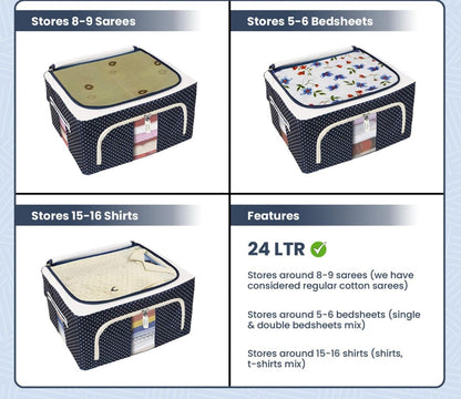 Foldable Fabric Storage Box with Zipper & Window – Clothes & Blanket Organizer (Set of 2)