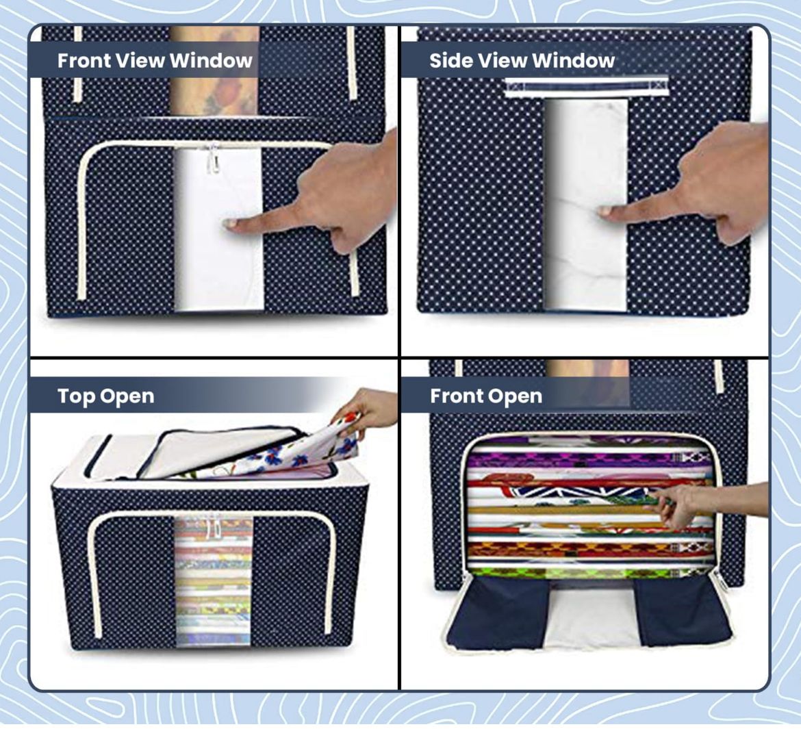 Foldable Fabric Storage Box with Zipper & Window – Clothes & Blanket Organizer (Set of 2)