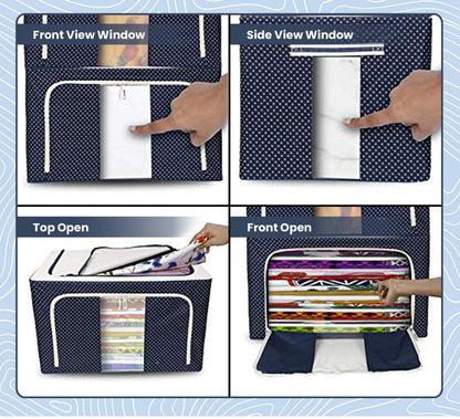 Foldable Fabric Storage Box with Zipper & Window – Clothes & Blanket Organizer (Set of 2)