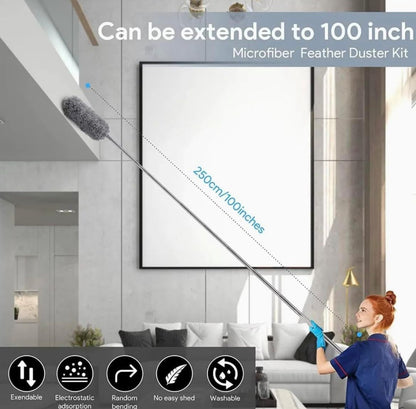 Extendable Microfiber Duster with Bendable Head – Telescopic Dust Cleaner for Ceiling Fans & High Areas