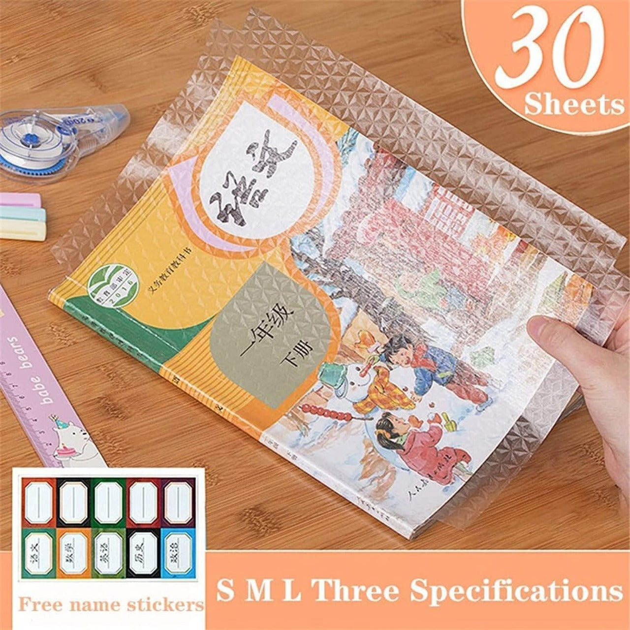Self-Adhesive Book Cover Film [30 Pcs- 3 Different Sizes - 10 Each] Transparent Paper Sticker Book Covers Protective Case for School Craft & Office Textbooks