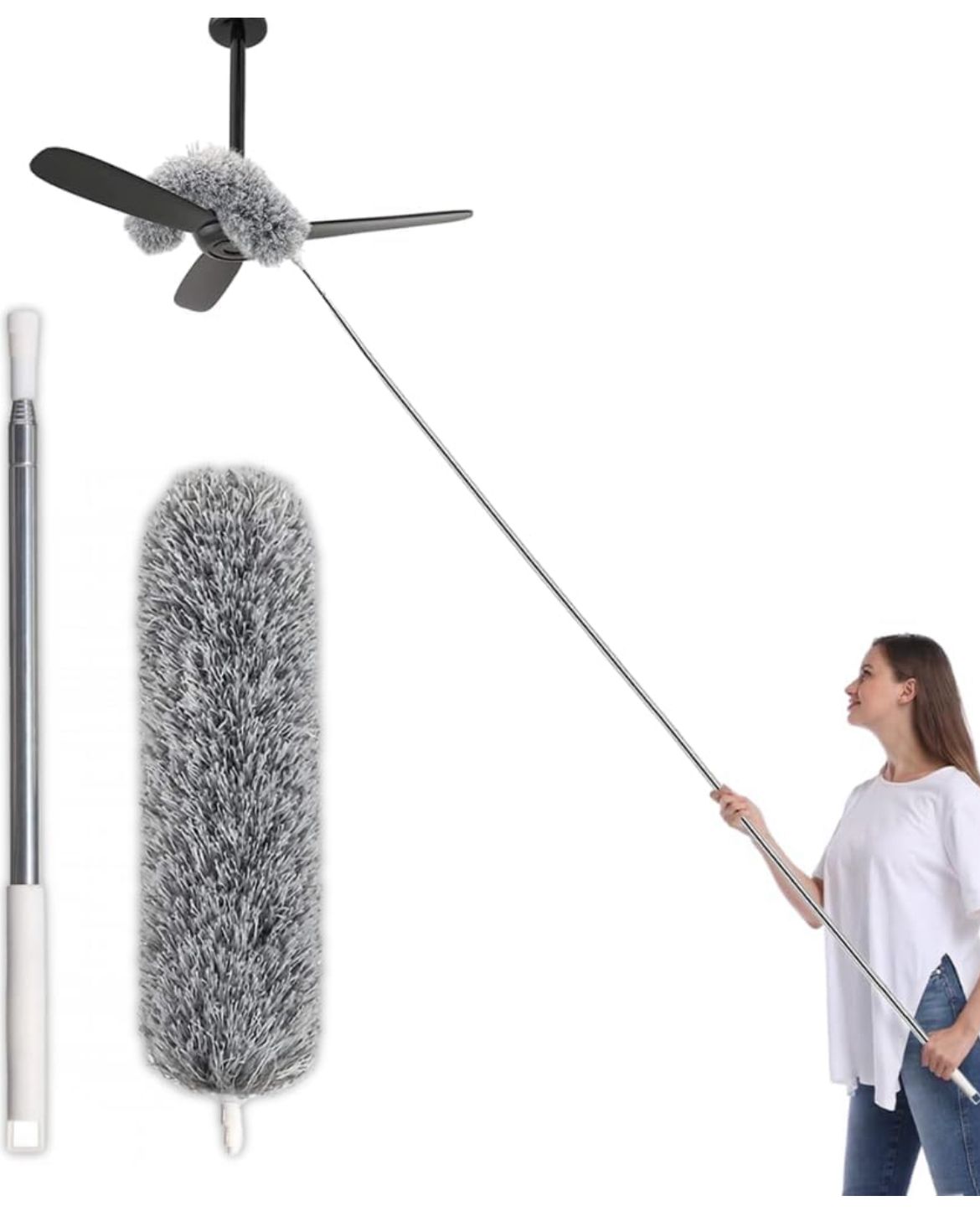 Extendable Microfiber Duster with Bendable Head – Telescopic Dust Cleaner for Ceiling Fans & High Areas