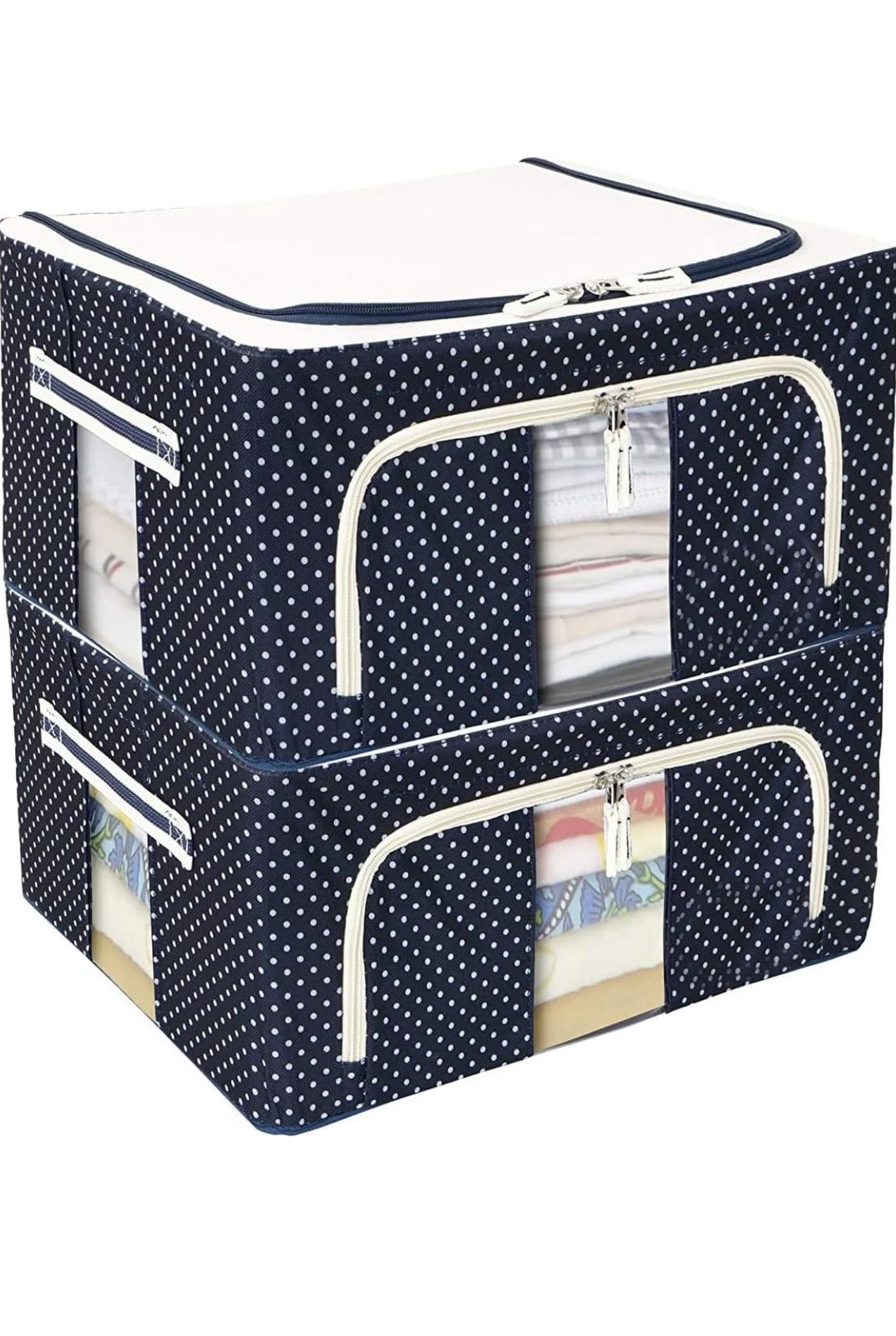Foldable Fabric Storage Box with Zipper & Window – Clothes & Blanket Organizer (Set of 2)