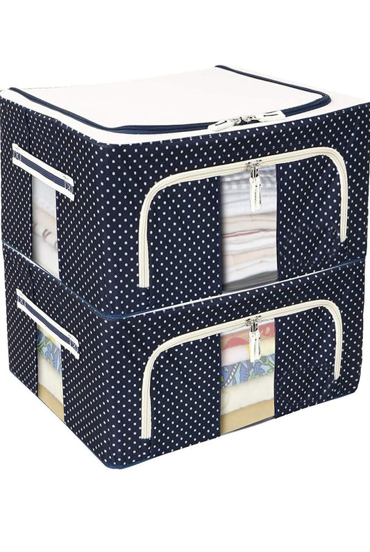 Foldable Fabric Storage Box with Zipper & Window – Clothes & Blanket Organizer (Set of 2)